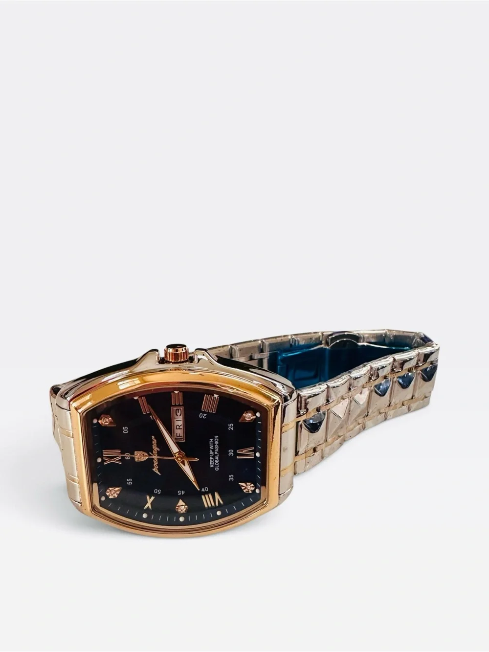 wGold-Tone Smartwatch with Blue Dial and Pyramid-Link Bracelet